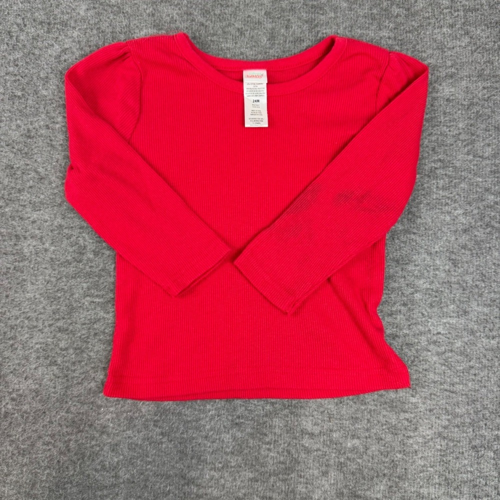 Disney Baby Ribbed Long Sleeve Shirt Toddler 24M Red Mickey Mouse Puff Sleeve